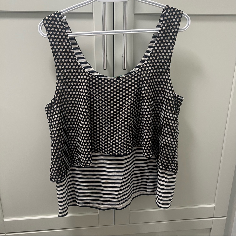ANTHROPOLOGIE MEADOW RUE Double Layer Flowers & Stripes Women's Crop Top Large